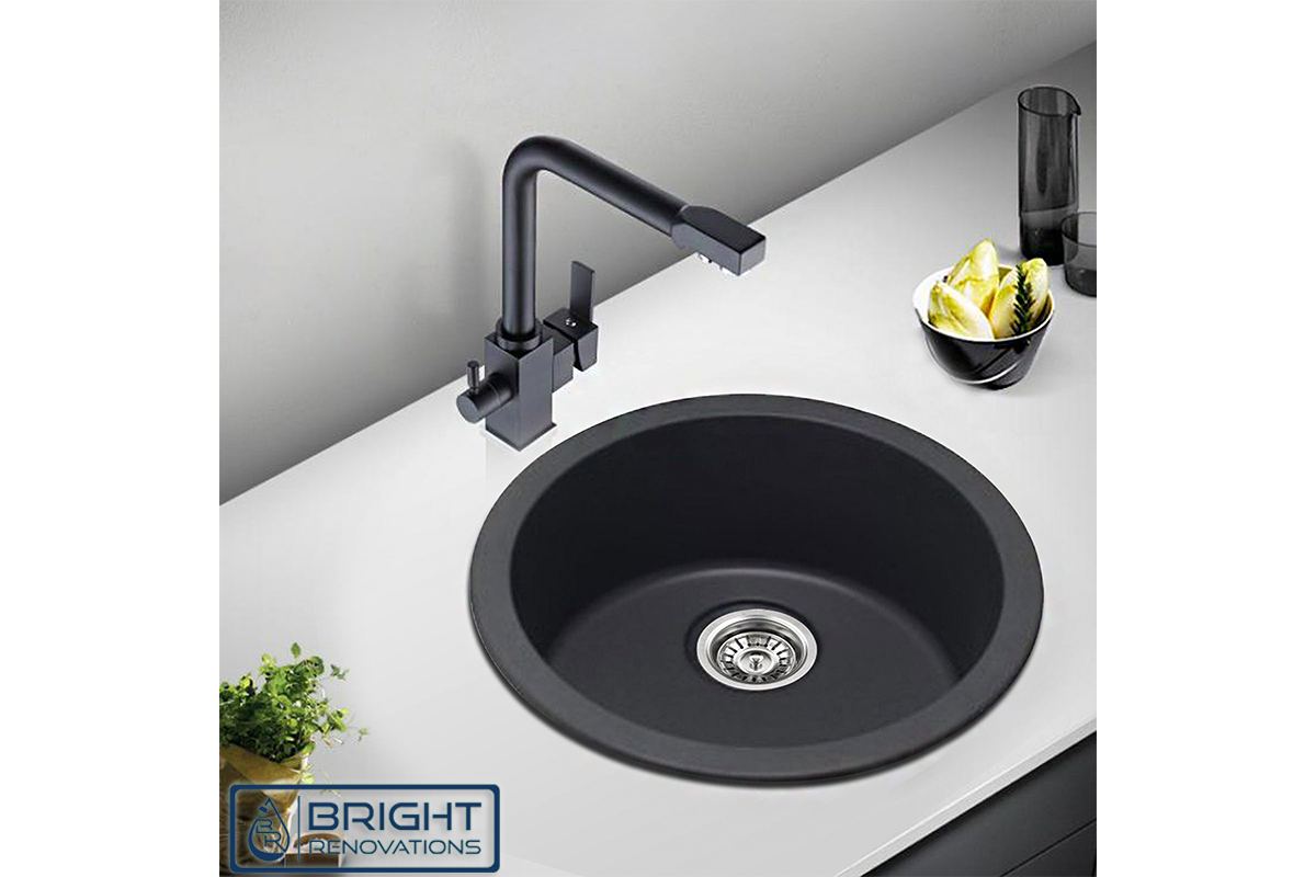 black granite single bowl kitchen sink